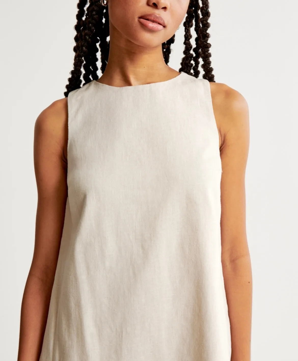 High-Neck Linen-Blend Mini Dress