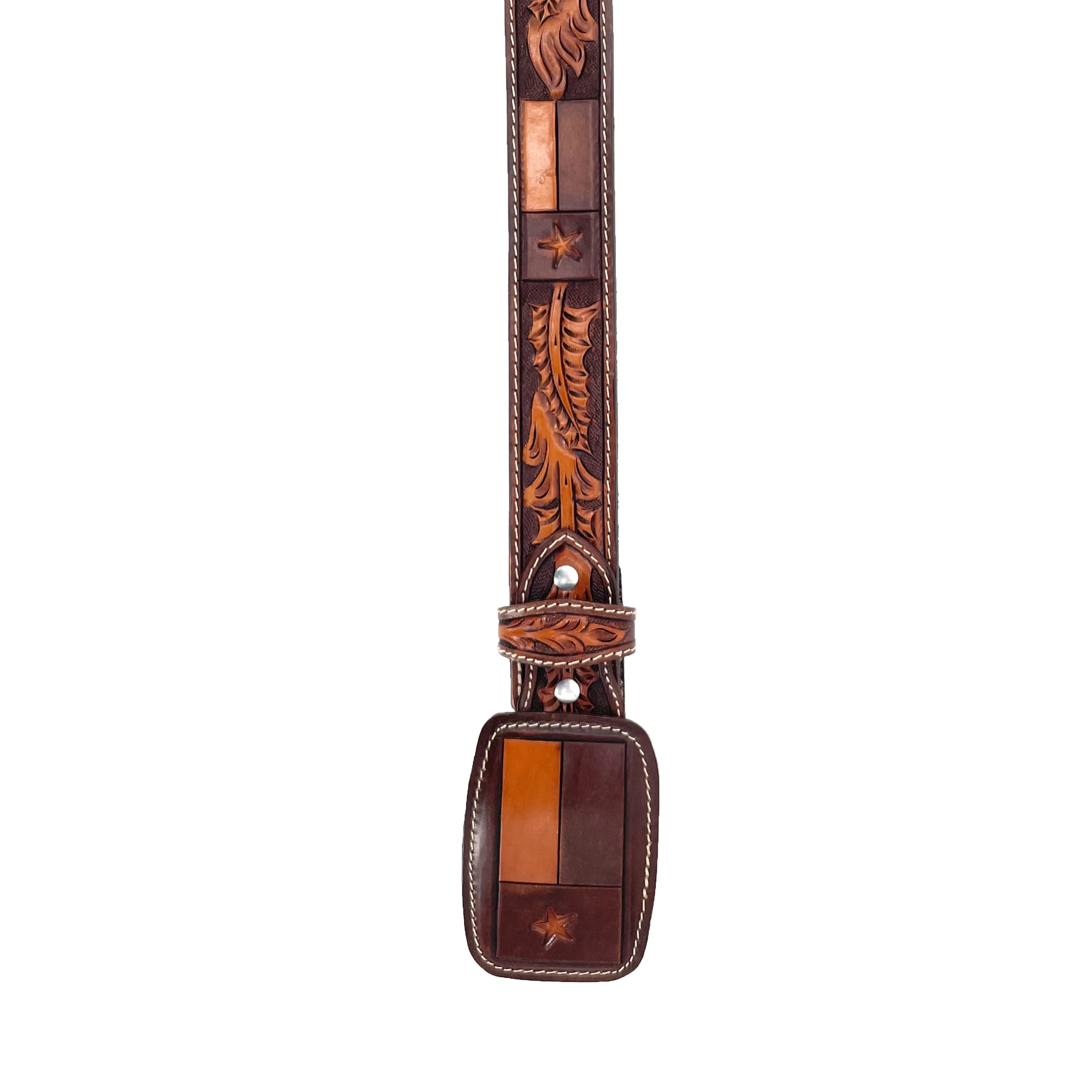 Men's Hand Tooled Belt - Texas Flag Bitone