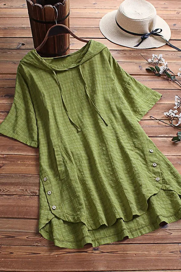Round Neck Cambric T-shirts with Hood